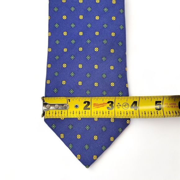 Trevisan Venezia 100% Silk Tie Blue Yellow Green Floral Polka Dot Made In Italy - Picture 8 of 8